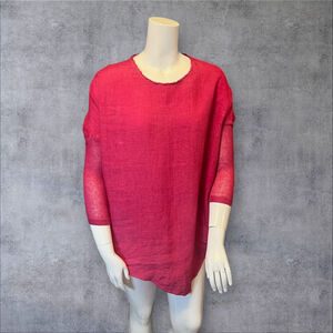 Women's Elemente Clemente Linen Lagenlook 3/4 Sleeve Tunic Top, Size 1/S-M,Pink